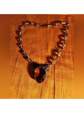 Vintage Glass Beads with An Amaxing Amber Gem Necklace